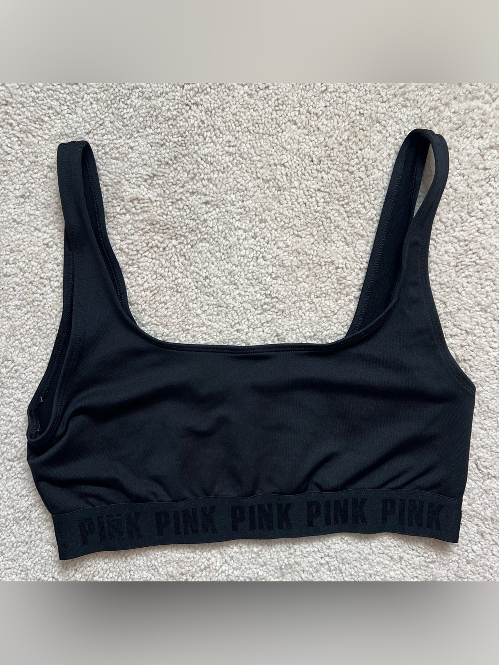 Victoria's Secret PINK Ultimate Large Black Scoop Sports Bra Bralette Activewear